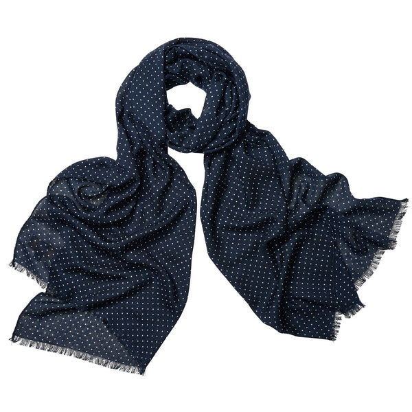 Navy White Wool and Cashmere Spot Shawl