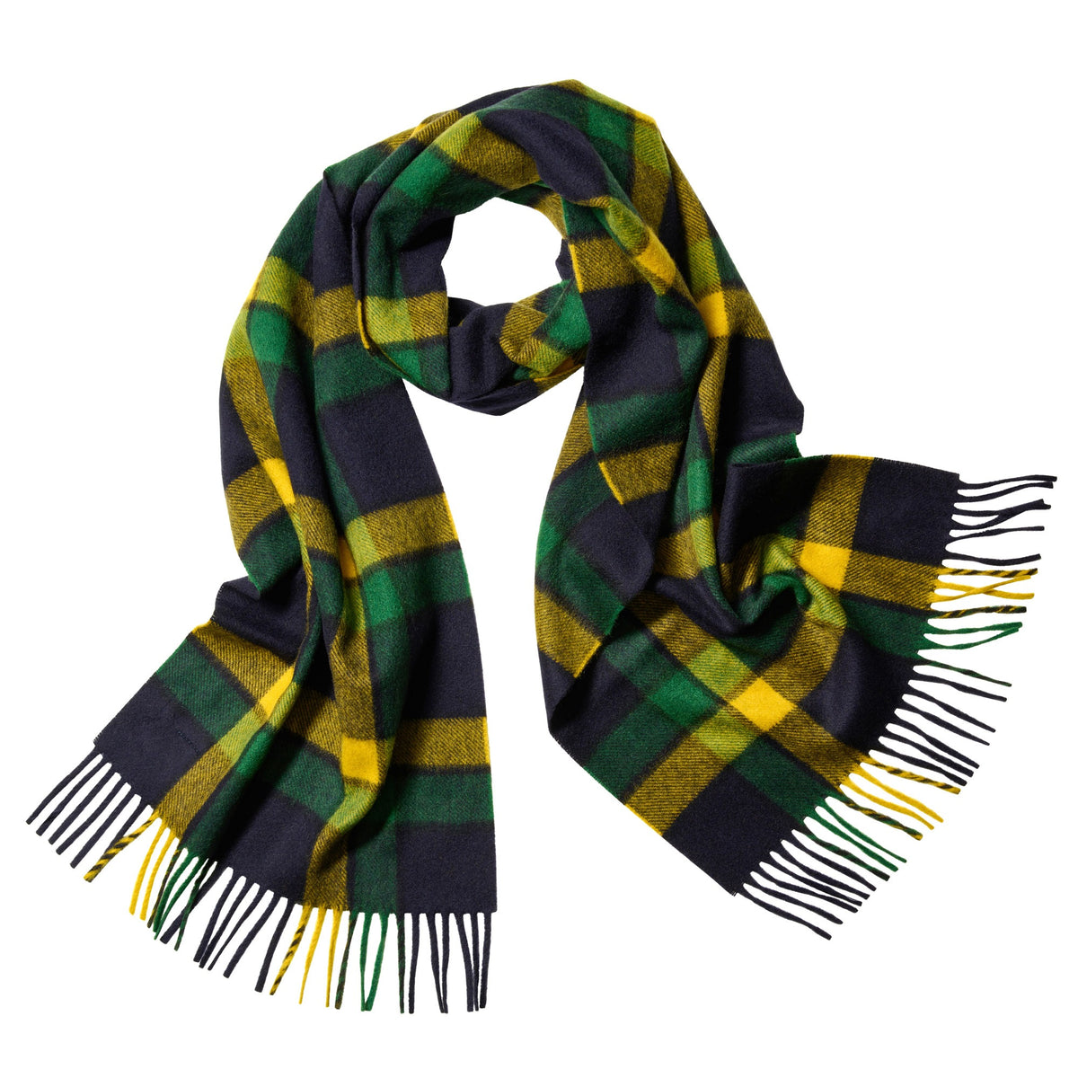 Navy Yellow Contrast Check Cashmere Scarf