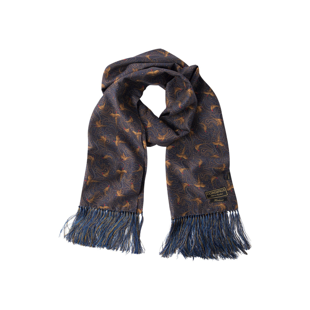 Navy Hand Fringed Pheasant Scarf