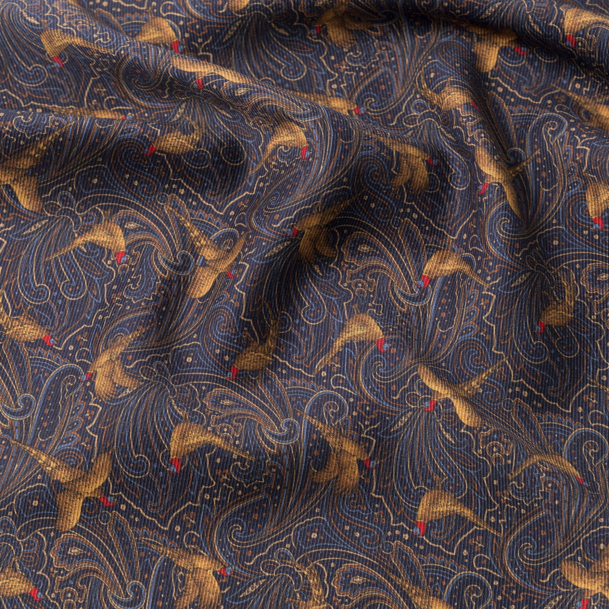 Navy Hand Fringed Pheasant Scarf
