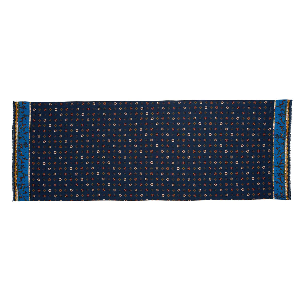 Navy Rose Wool & Silk Scarf