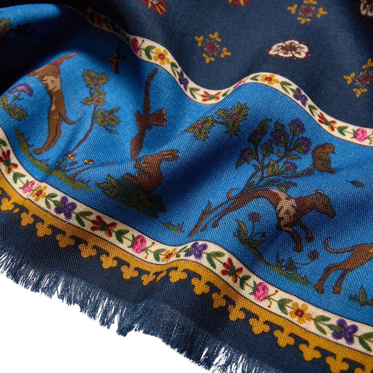 Navy Rose Wool & Silk Scarf