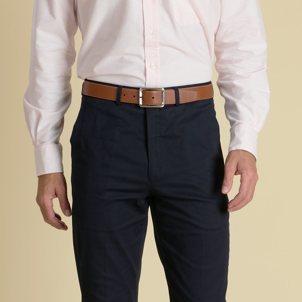 Brown Blue Calf Grain Reversible Leather Belt