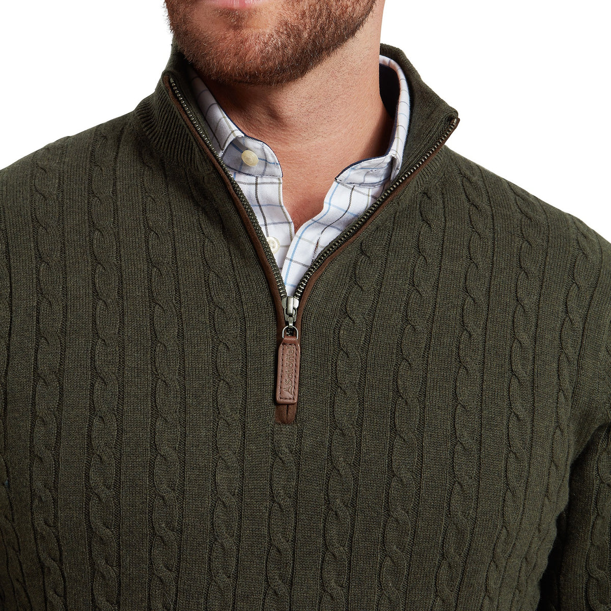 Schöffel Loden Green Calton Cable ¼ Zip Jumper