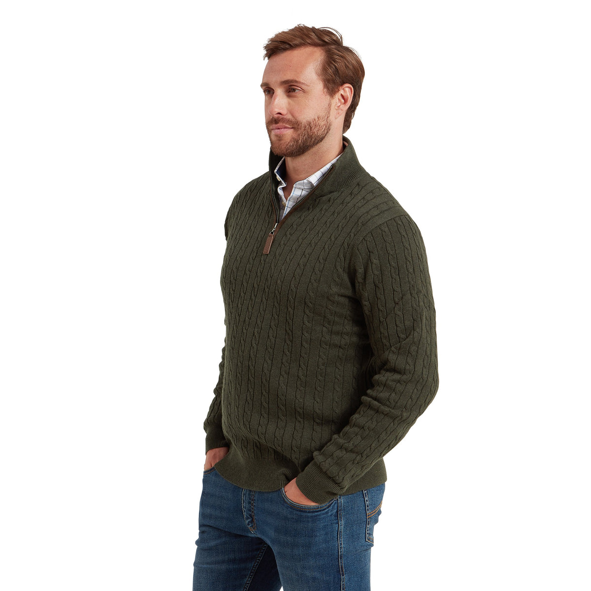 Schöffel Loden Green Calton Cable ¼ Zip Jumper