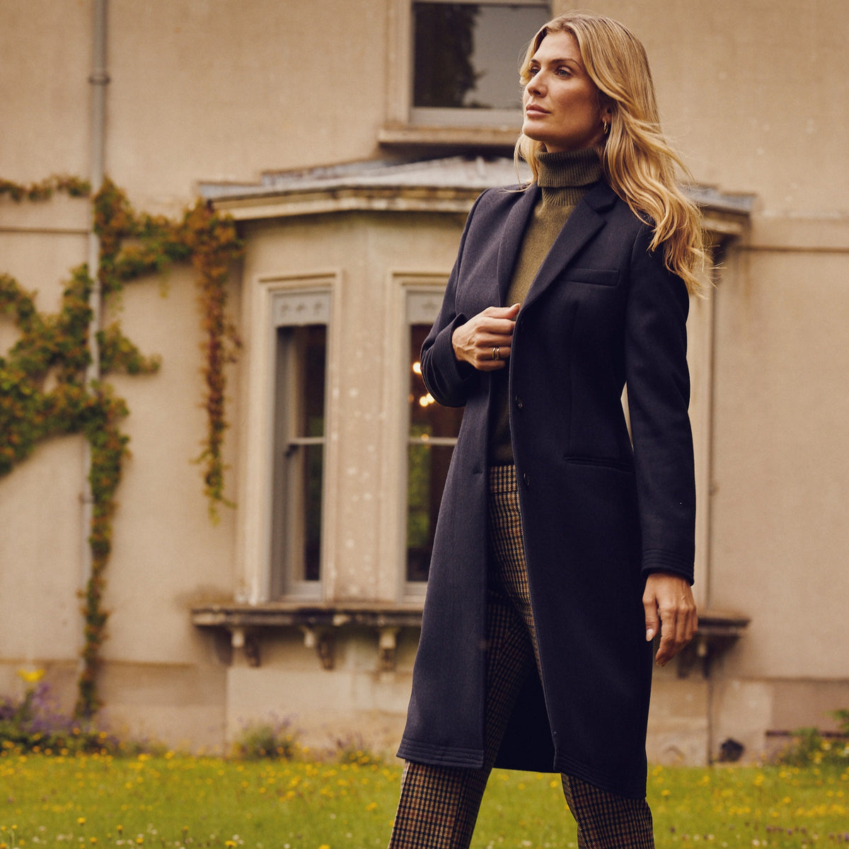 Ladies Navy Covert Coat