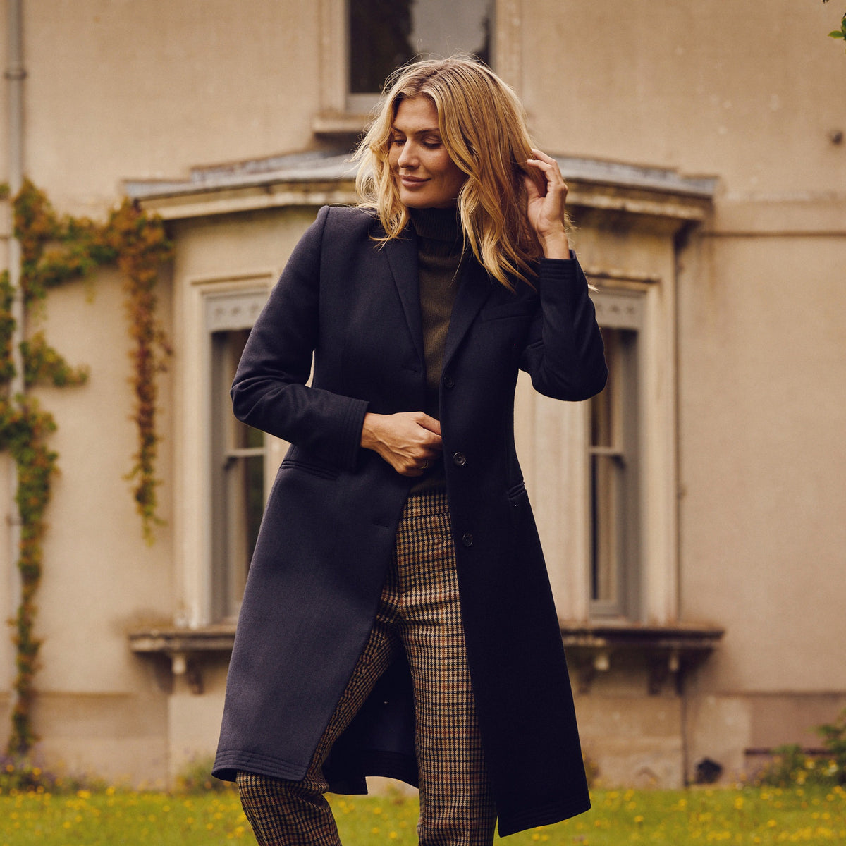 Ladies Navy Covert Coat