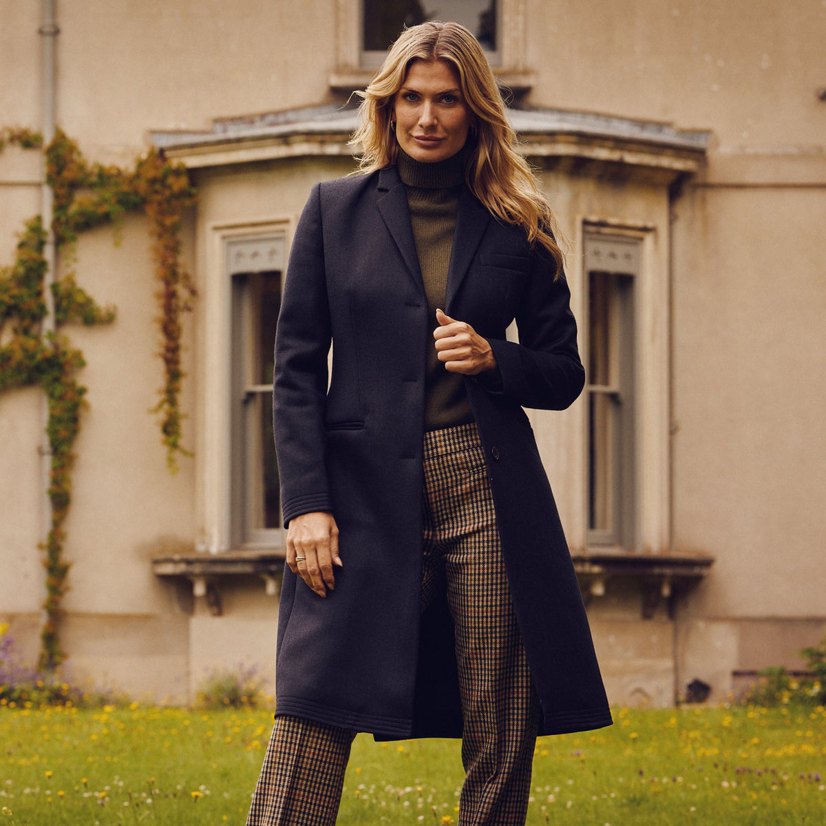 Ladies Navy Covert Coat