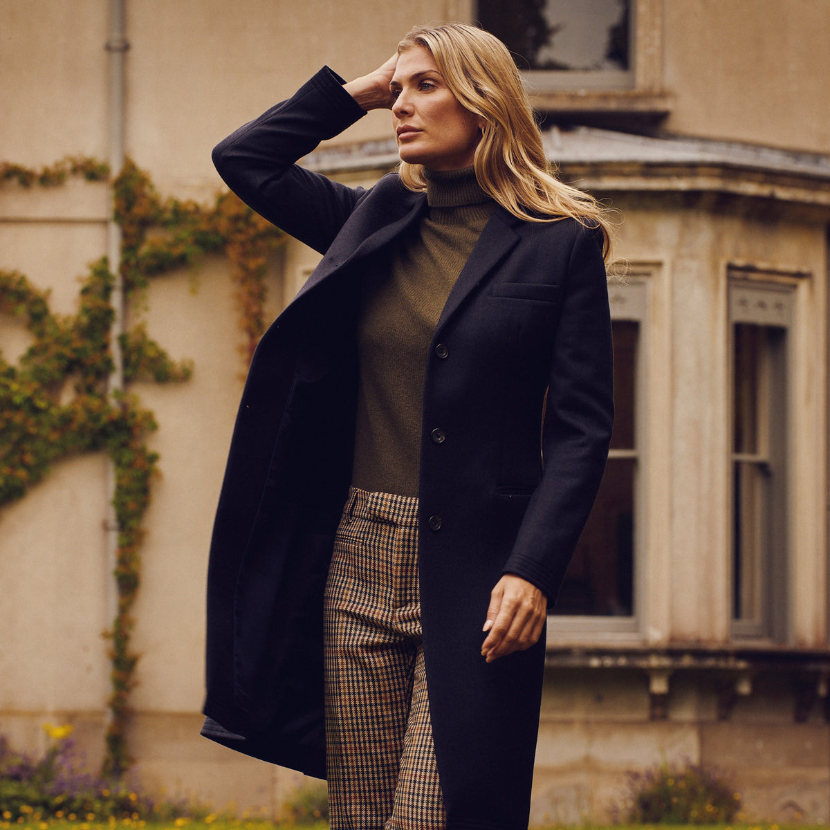Ladies Navy Covert Coat