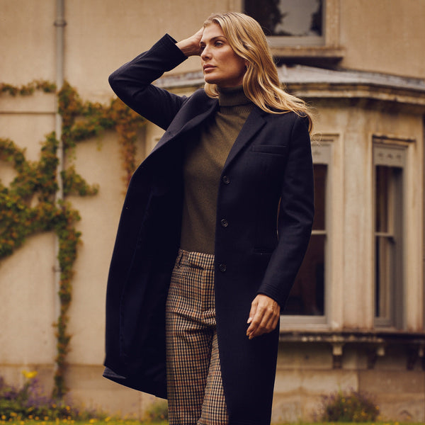 Ladies Navy Covert Coat