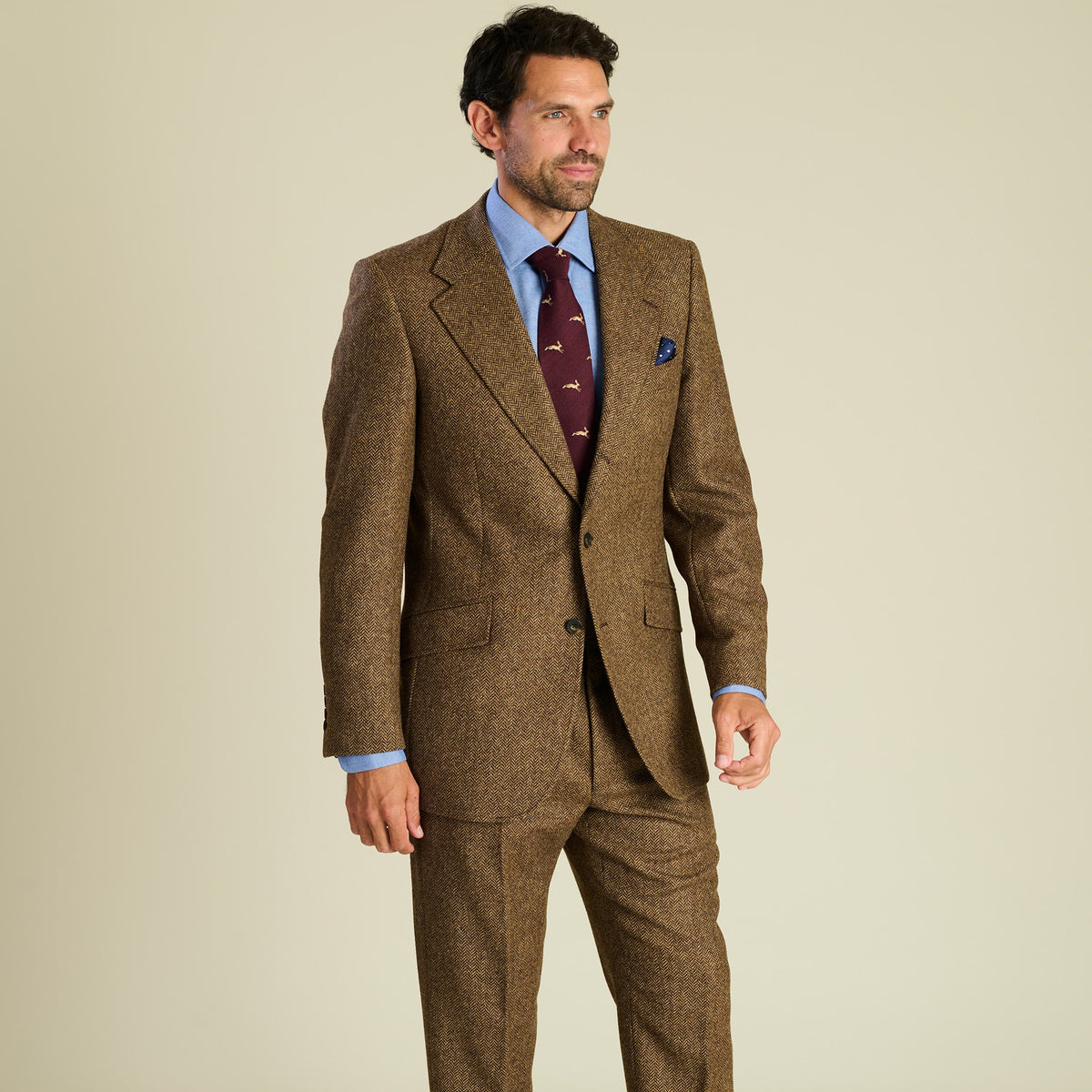 Brown Herringbone Tweed Suit