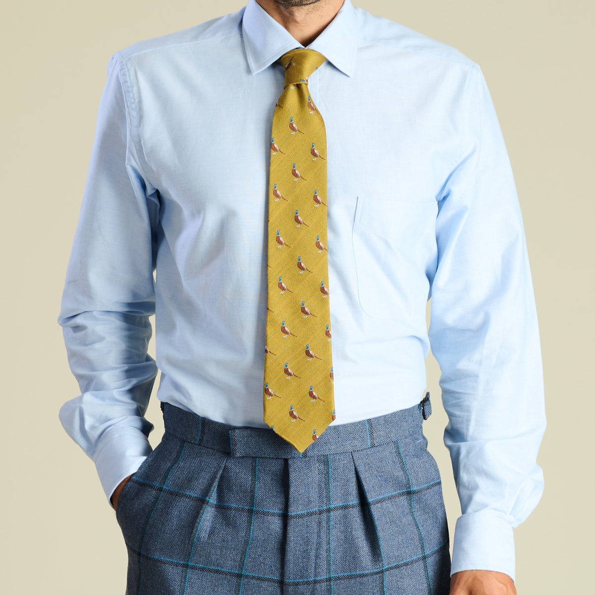 Gold  Pheasant Woven Wool Silk Tie