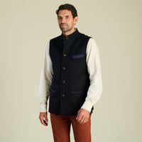 Navy Nehru Loden Waistcoat