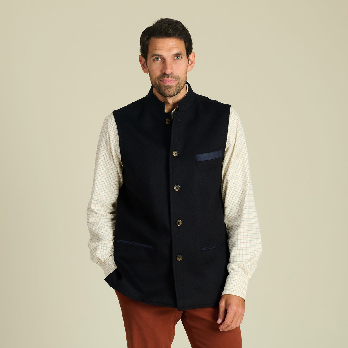 Navy Nehru Loden Waistcoat