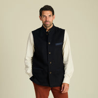 Navy Nehru Loden Waistcoat