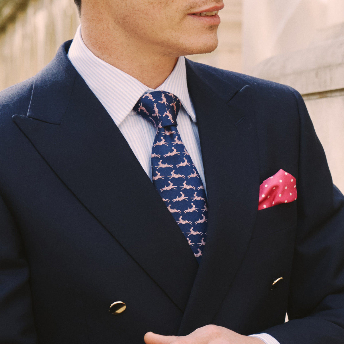 Navy & Pink Running Hare Tie