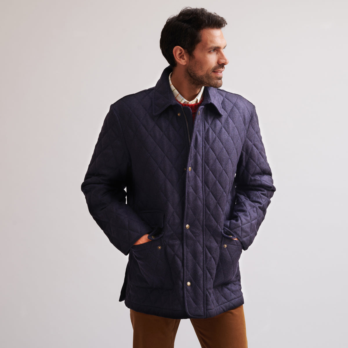 Navy Shetland Tweed Paddock Jacket