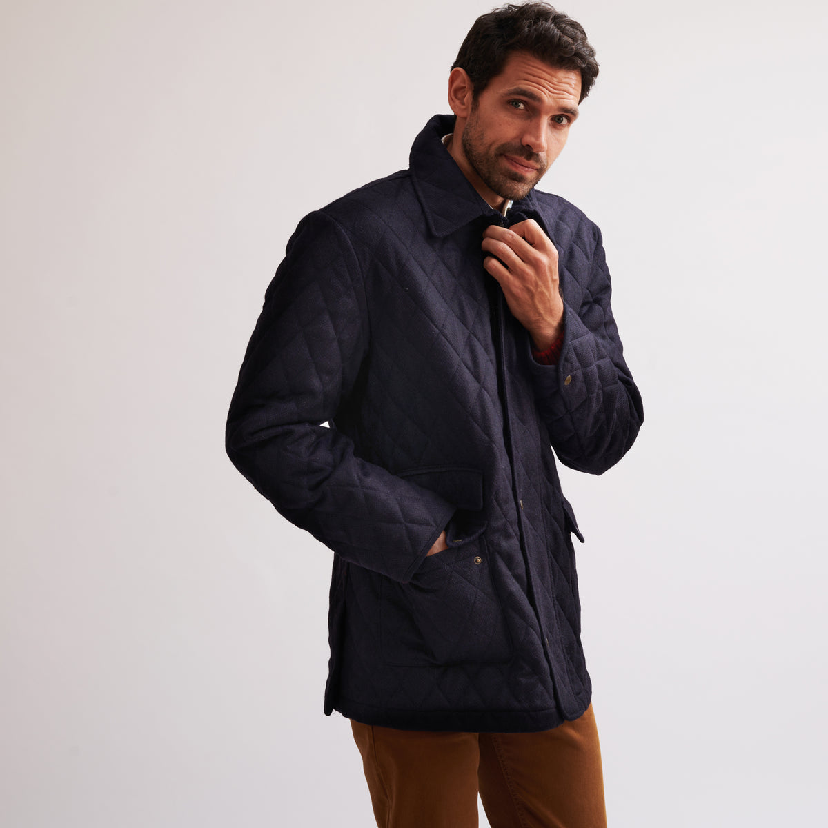 Navy Shetland Tweed Paddock Jacket