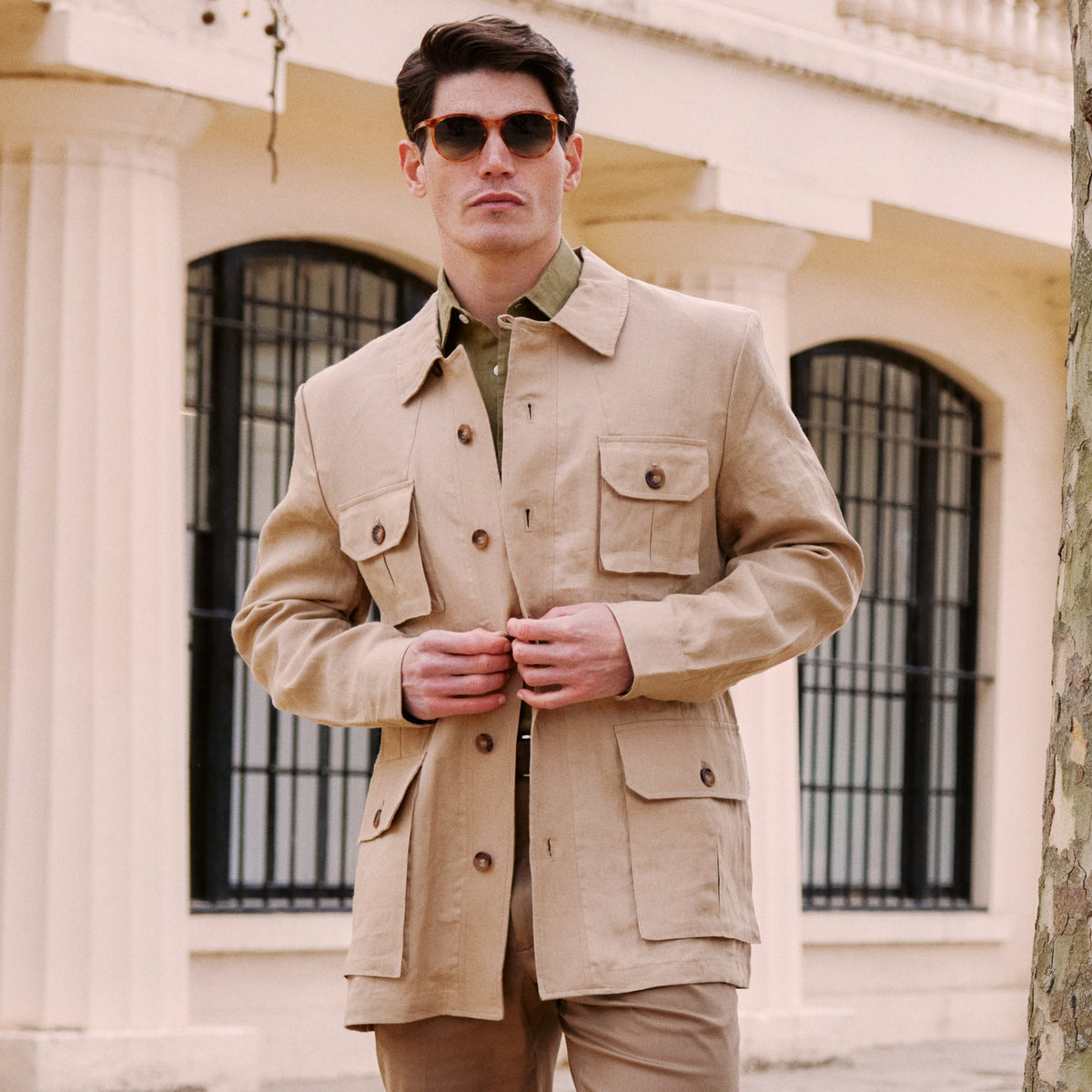 Beige Caprivi Linen Safari Jacket