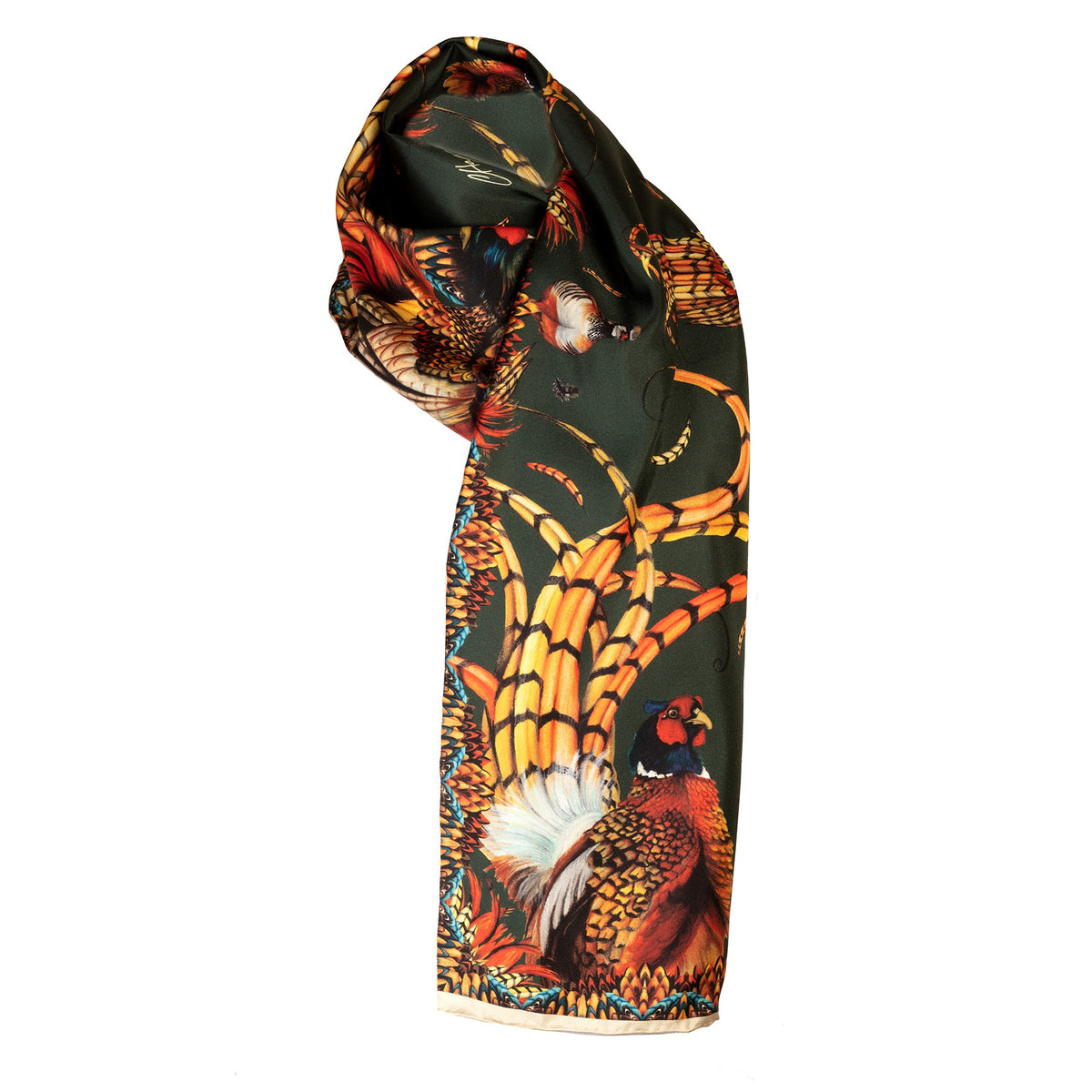 Heads or Tails Khaki Narrow Silk Scarf