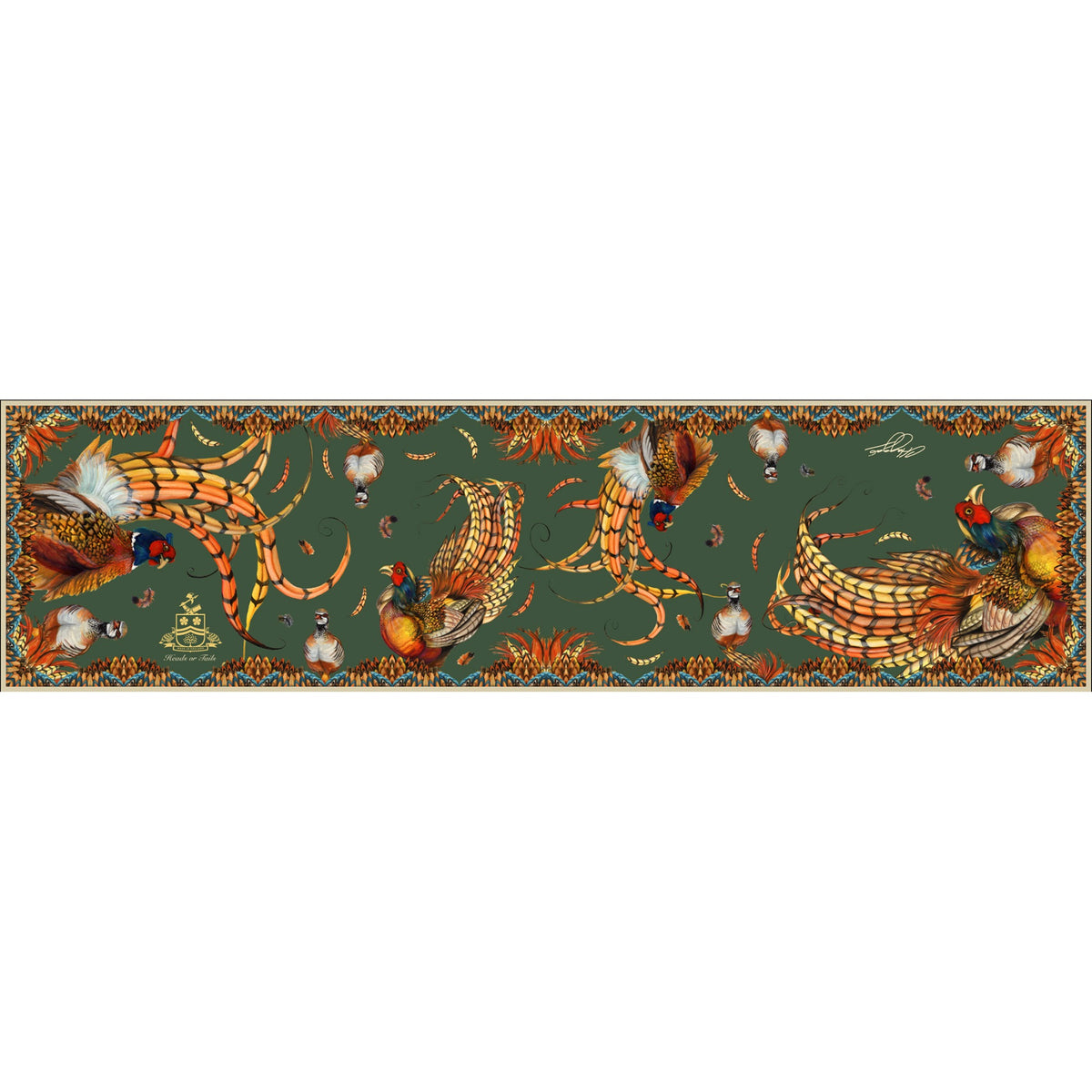 Heads or Tails Khaki Narrow Silk Scarf