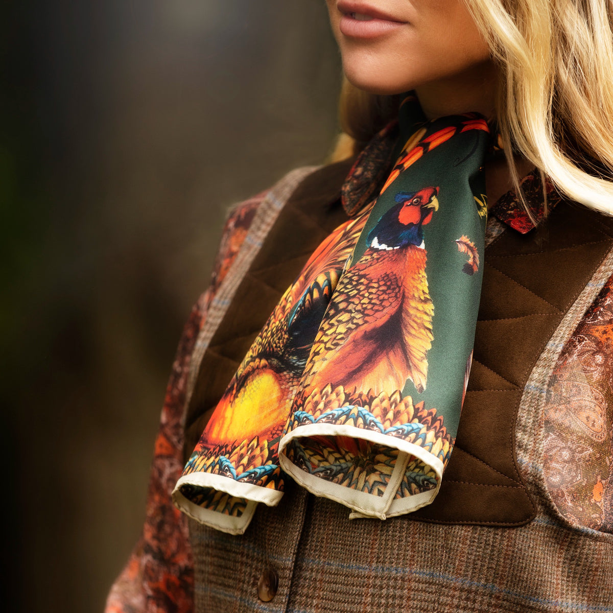 Heads or Tails Khaki Narrow Silk Scarf