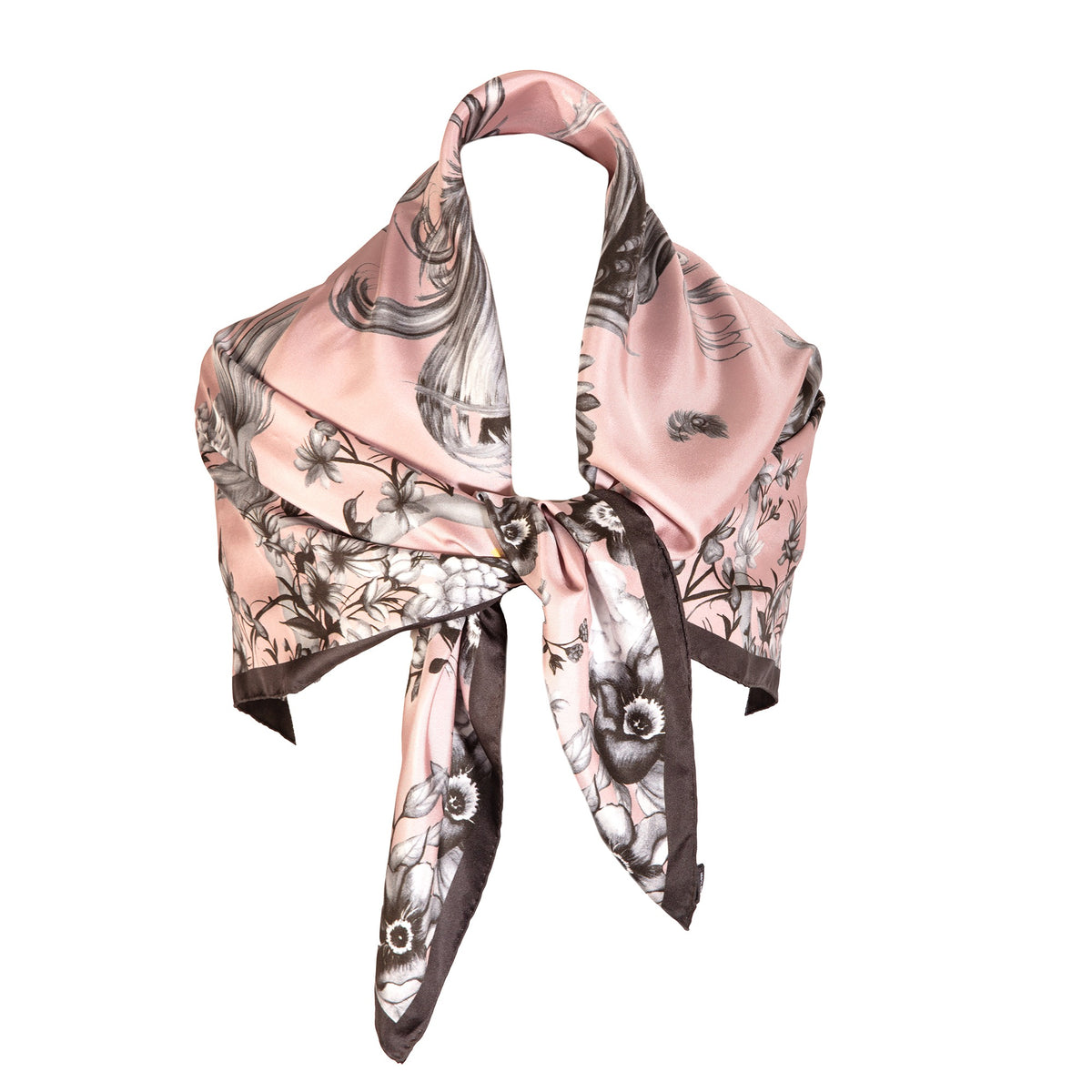 Airs & Graces Monochrome Pearl Pink Large Square Silk Scarf