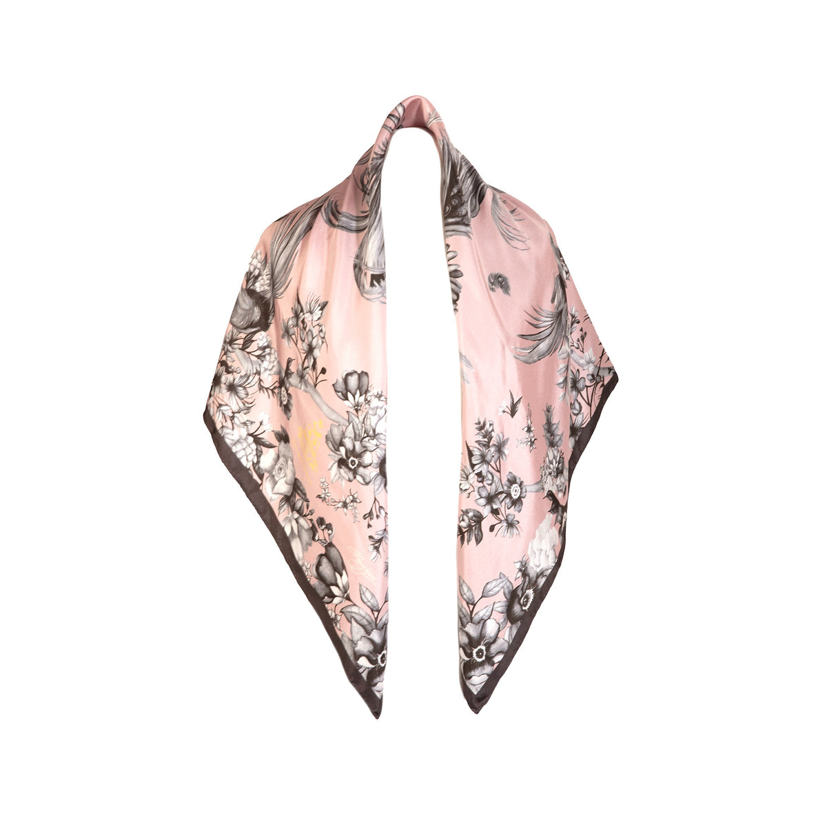 Airs & Graces Monochrome Pearl Pink Large Square Silk Scarf