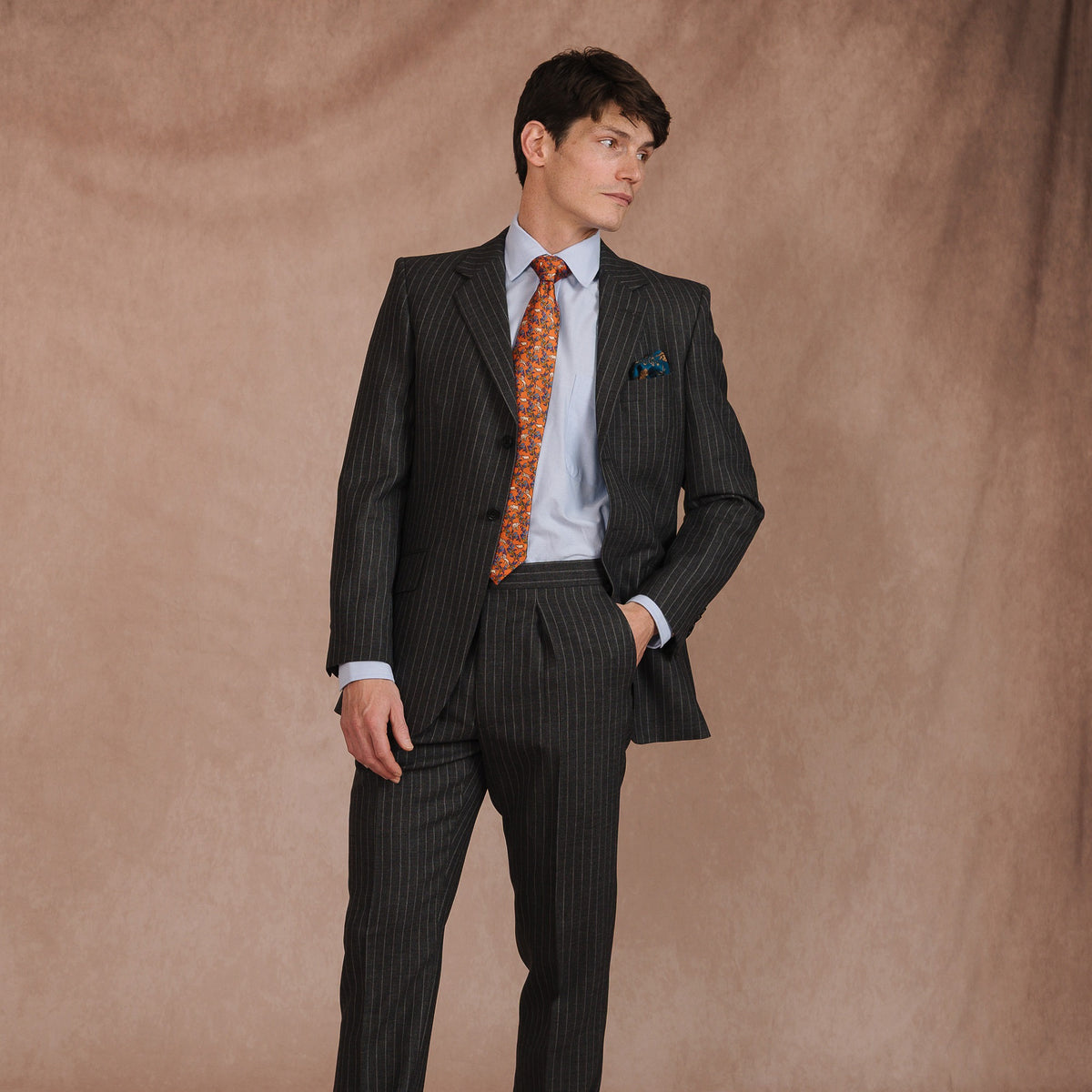 Grey 10oz Three Button Chalk Stripe Suit