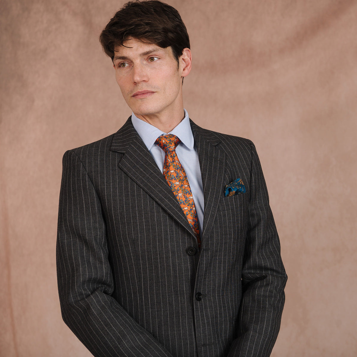 Grey 10oz Three Button Chalk Stripe Suit