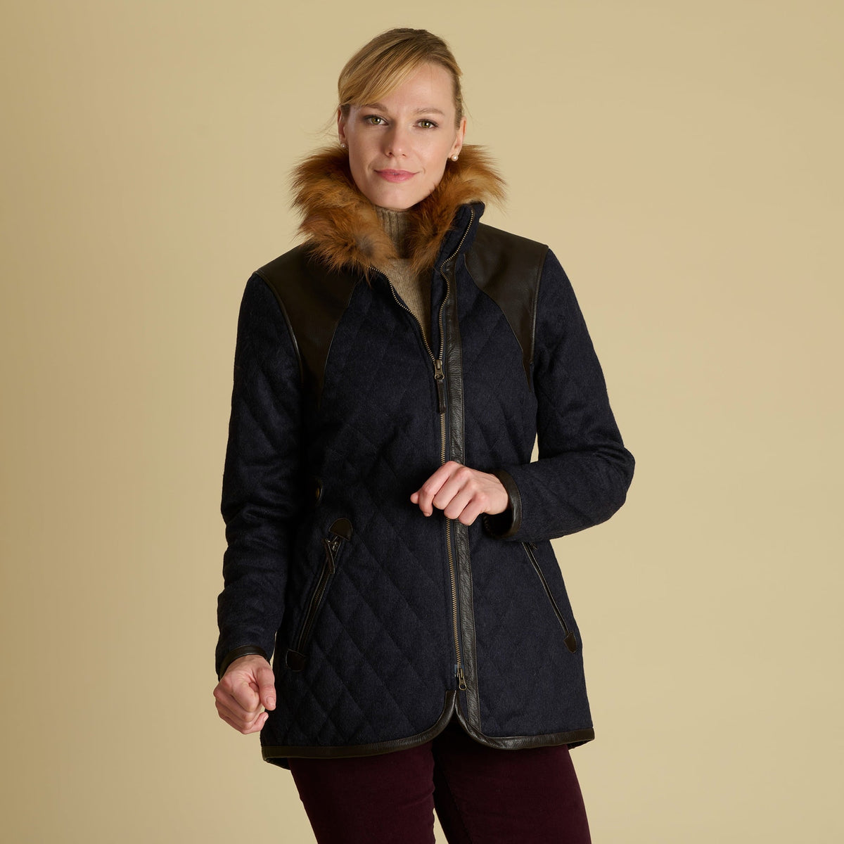 Navy Derby Quilted Field Coat