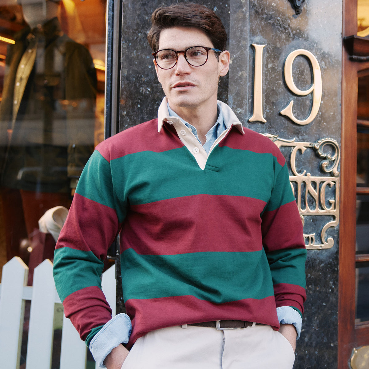 Green & Red Stripe Headingley Rugby Shirt
