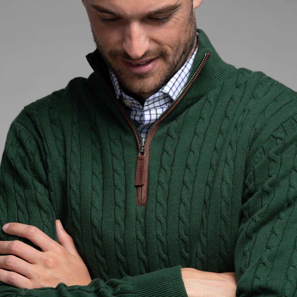 Schoffel Racing Green Cotton Cashmere Cable 1/4 Zip Jumper