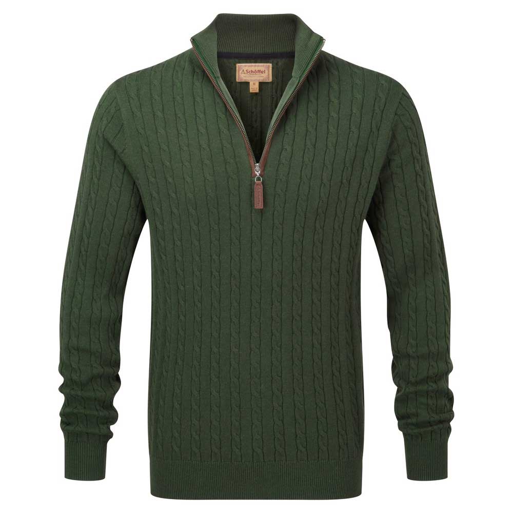 Schoffel Racing Green Cotton Cashmere Cable 1/4 Zip Jumper