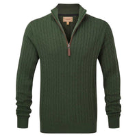 Schoffel Racing Green Cotton Cashmere Cable 1/4 Zip Jumper