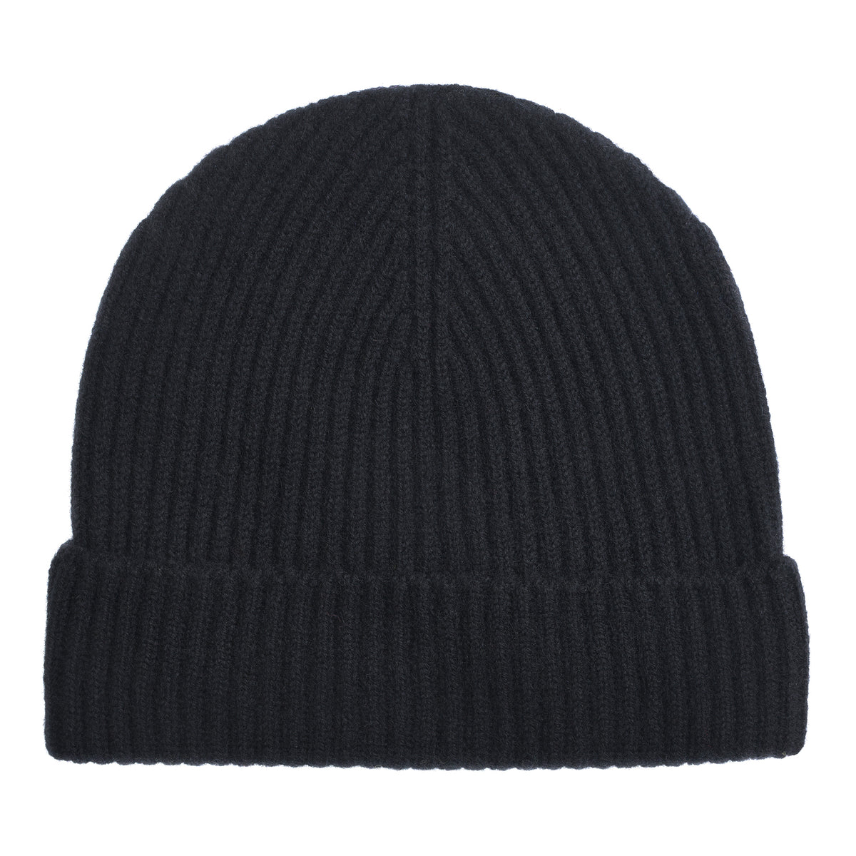 Black Cashmere Ribbed Beanie