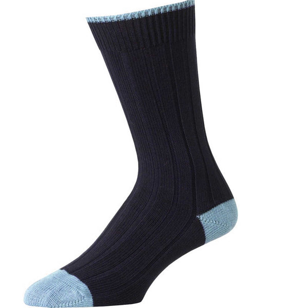 Navy and Light Blue Cotton Heel & Toe Socks