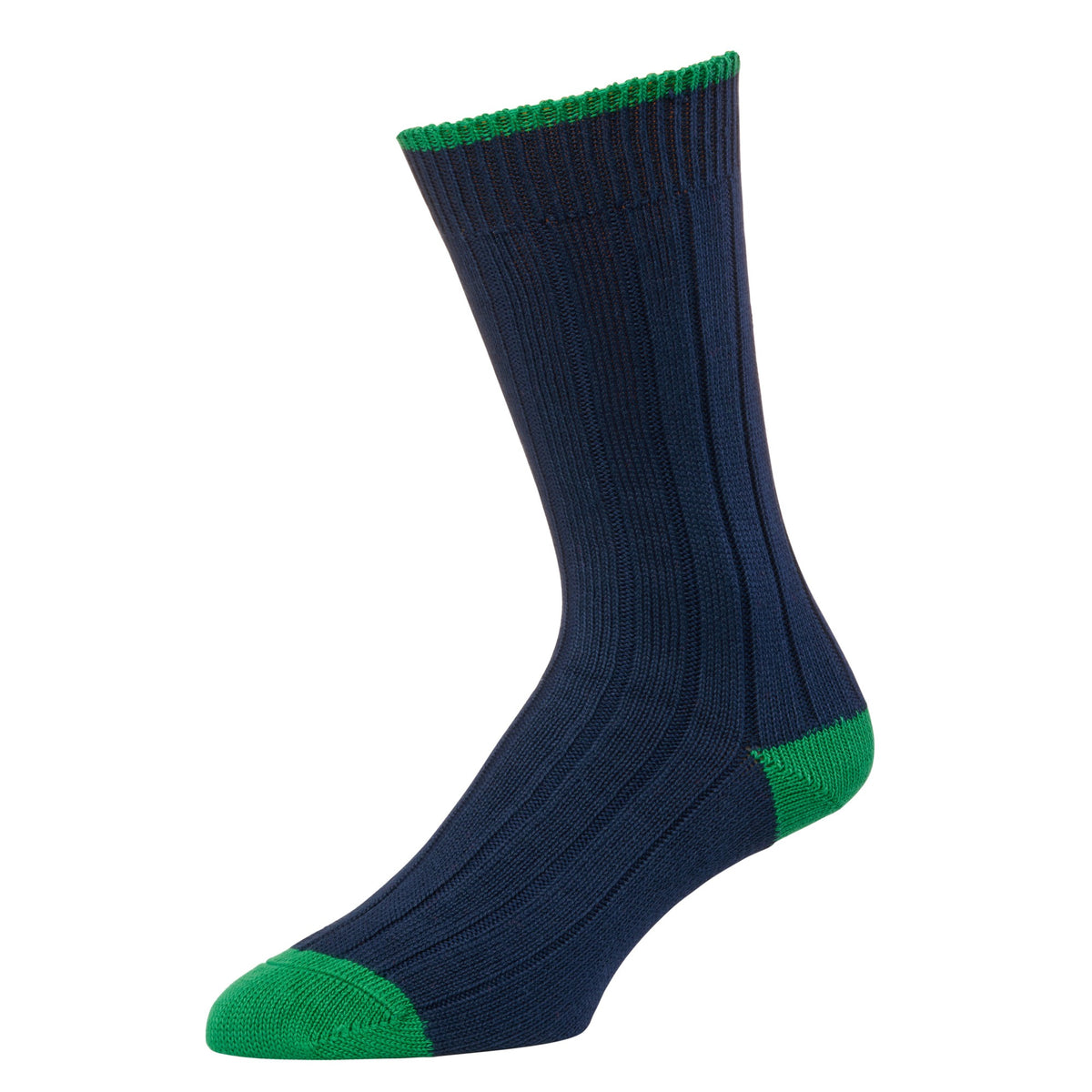 Navy and Green Cotton Heel & Toe Socks