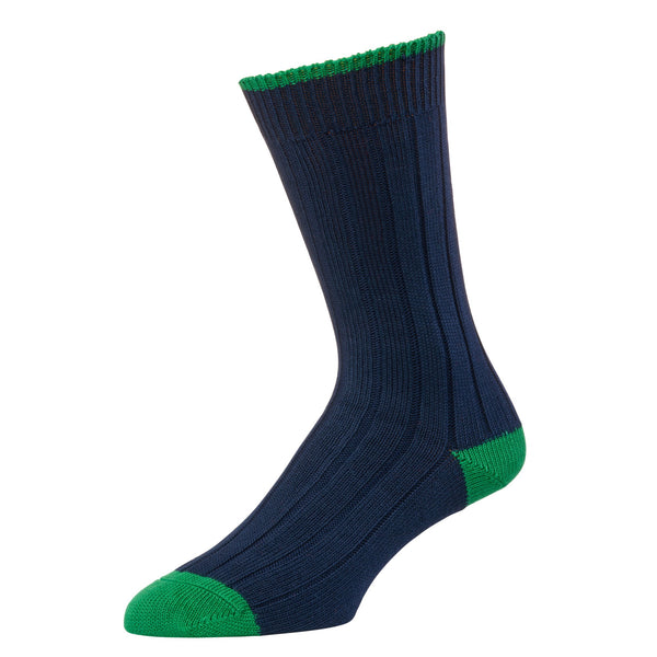 Navy and Green Cotton Heel & Toe Socks