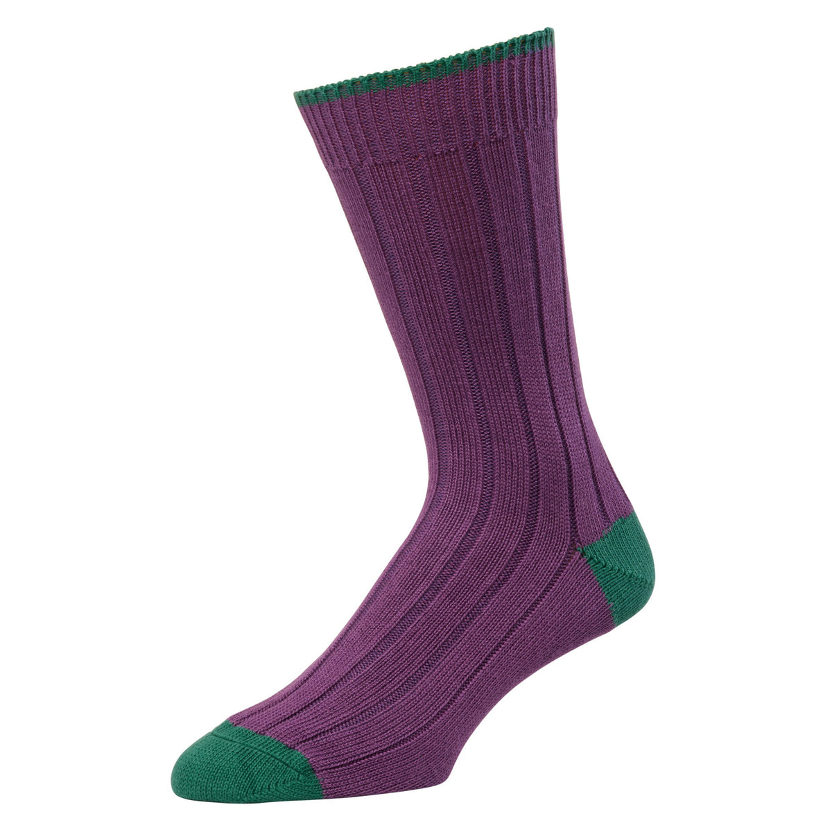 Purple and Emerald Cotton Heel and Toe Socks