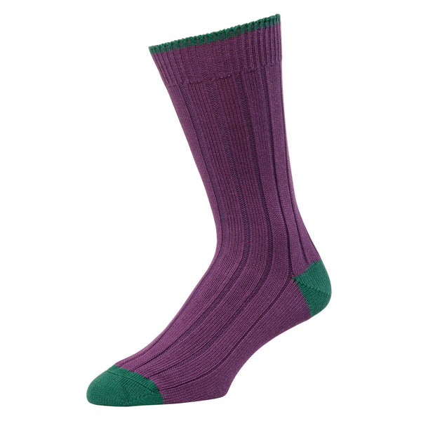 Purple and Emerald Cotton Heel and Toe Socks