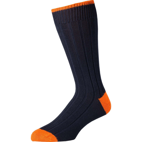 Navy Orange Cotton Heel & Toe Socks