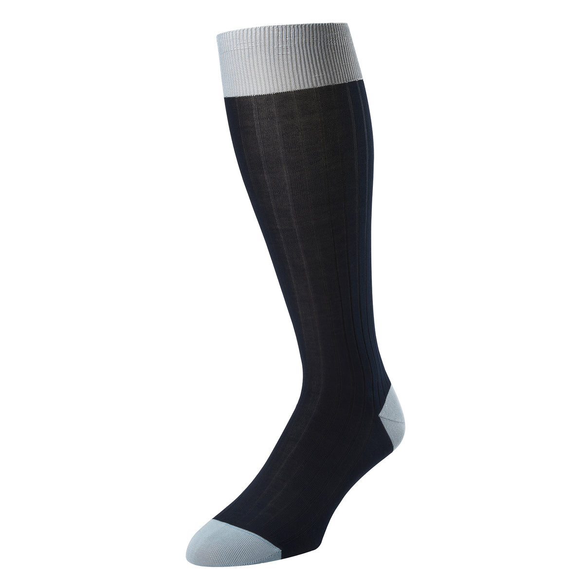 Navy Light Blue Long Kew Cotton Sock