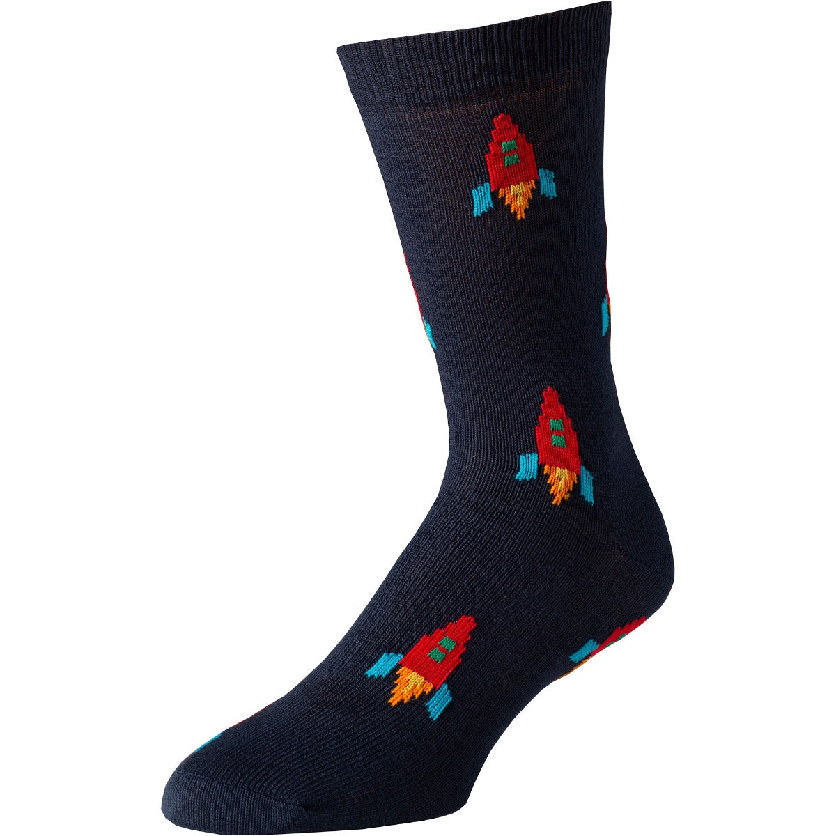 Navy Moon Rocket Cotton Sock