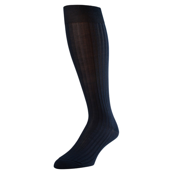 Below the Knee Navy Piccadilly Rib Sock