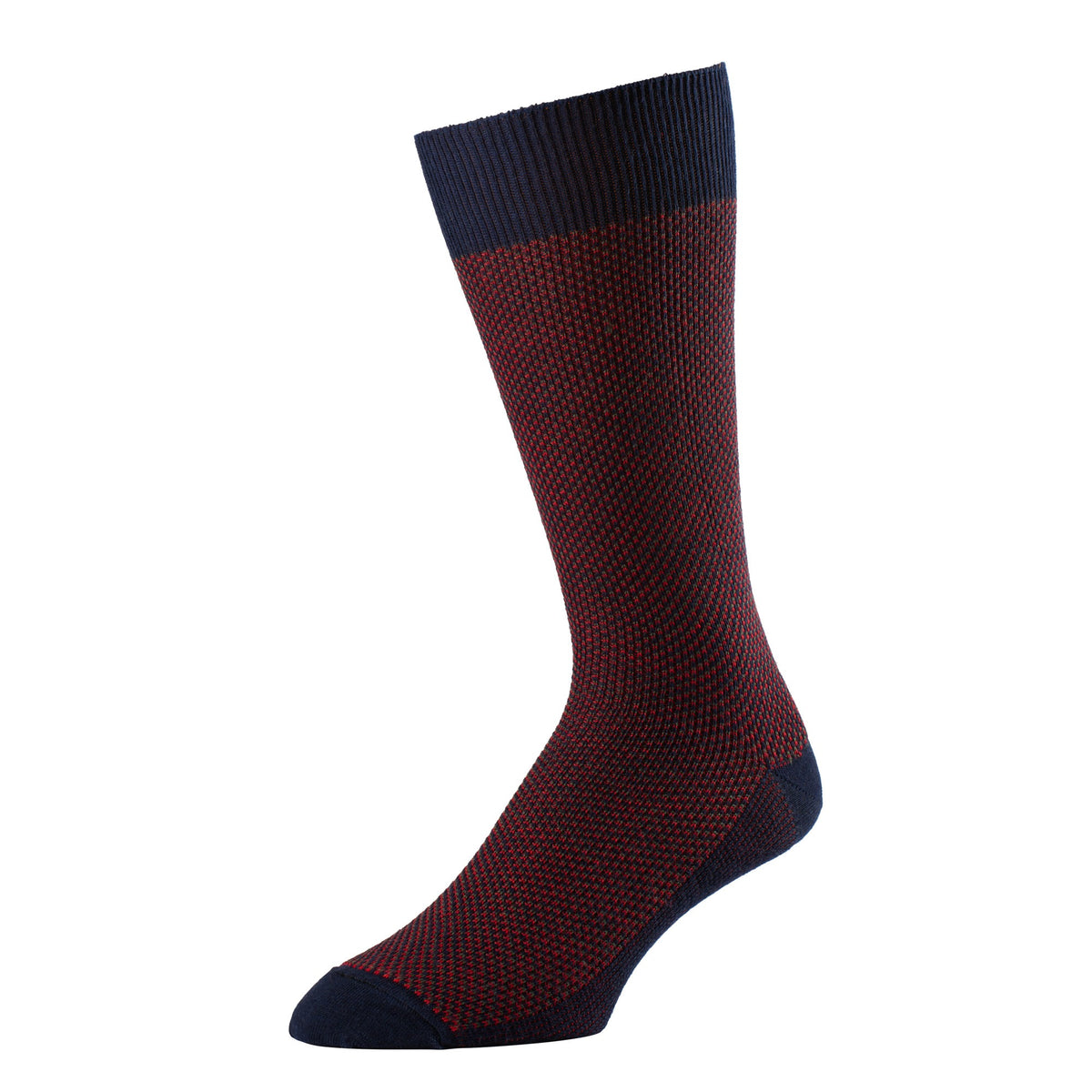 Navy & Red Birdseye Mid-Calf Sock