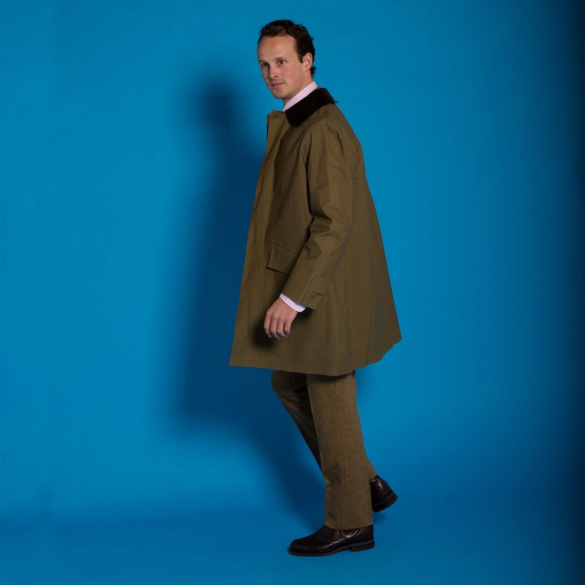 Khaki Huntsman Mackintosh with Corduroy Collar