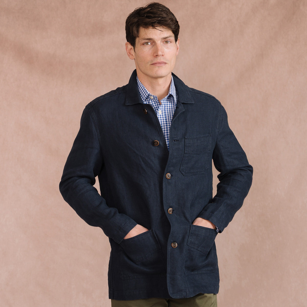 Navy Eirinn Linen Chore Jacket