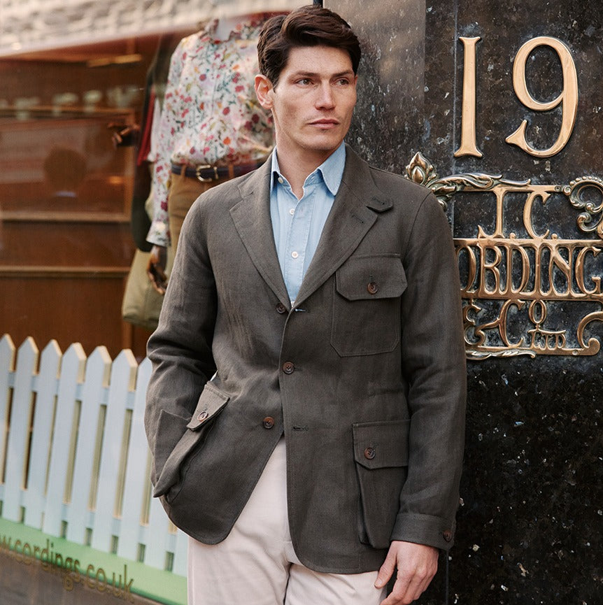 Olive Green Kemsing Linen Jacket