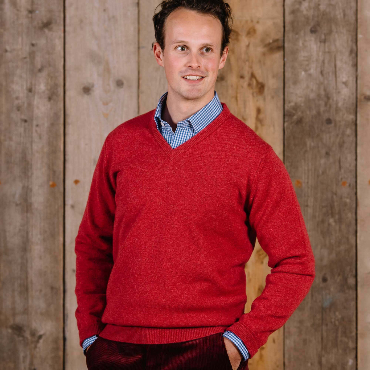 Berry Red Lambswool V-Neck Jumper